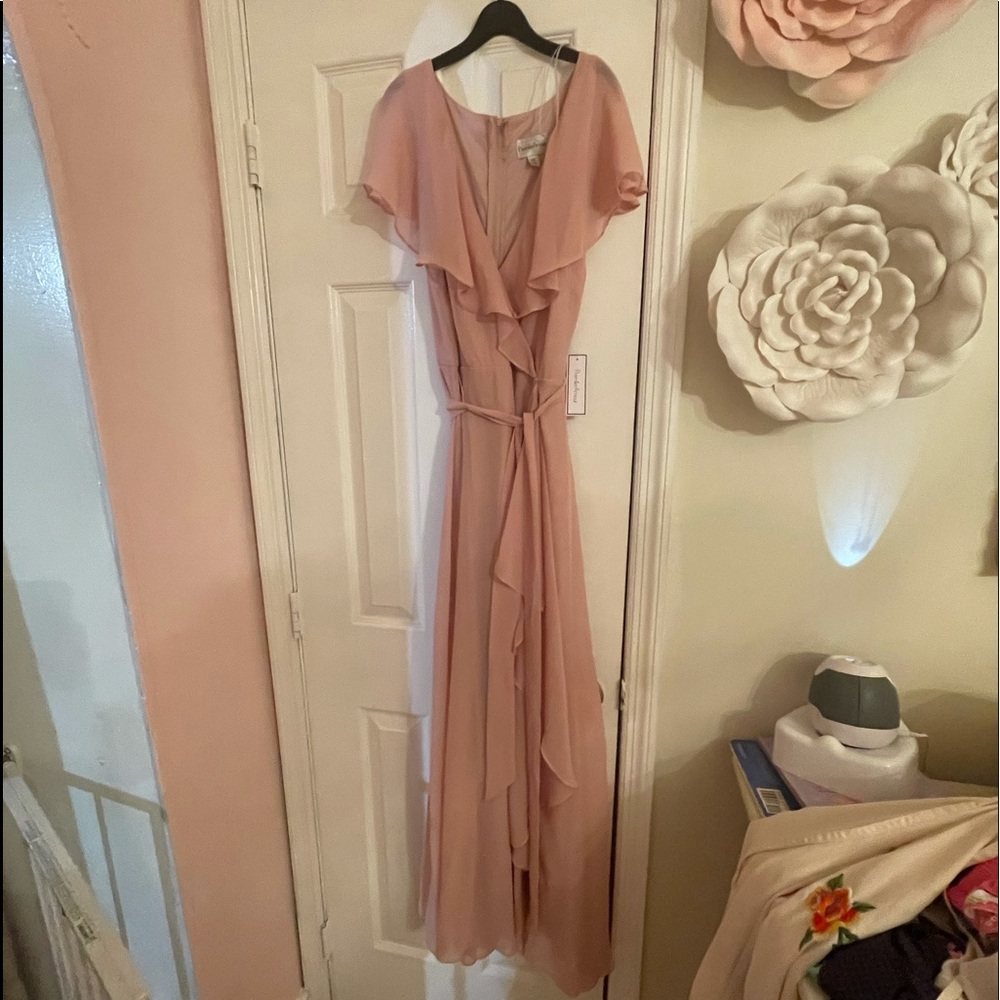 B neck blush ruffle maxi dress still has tags on